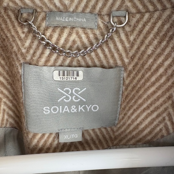 Soia & Kyo Evette Herringbone Wool Coat Beige White XL - Picture 2 of 4